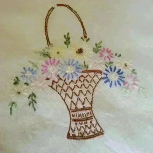 Vintage- Hand Embroidered Table Scarf 38" x 38" - Picture 3 of 6